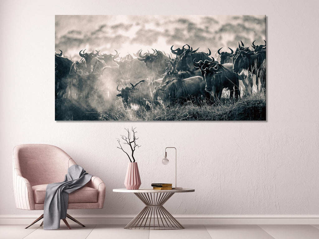 Wildebeest Migration Canvas Print, Large Safari Wall Art, African Wildlife Artwork, Maasai Mara Decor, Great Migration Canvas, Nature Print