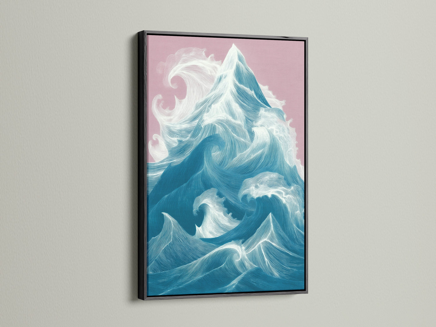 Ocean Wave art in a Black frame. This striking piece brings a modern coastal feel to any space. The black frame adds a touch of sophistication. Ideal for spas studios lobbies clinics cafés and boardrooms.