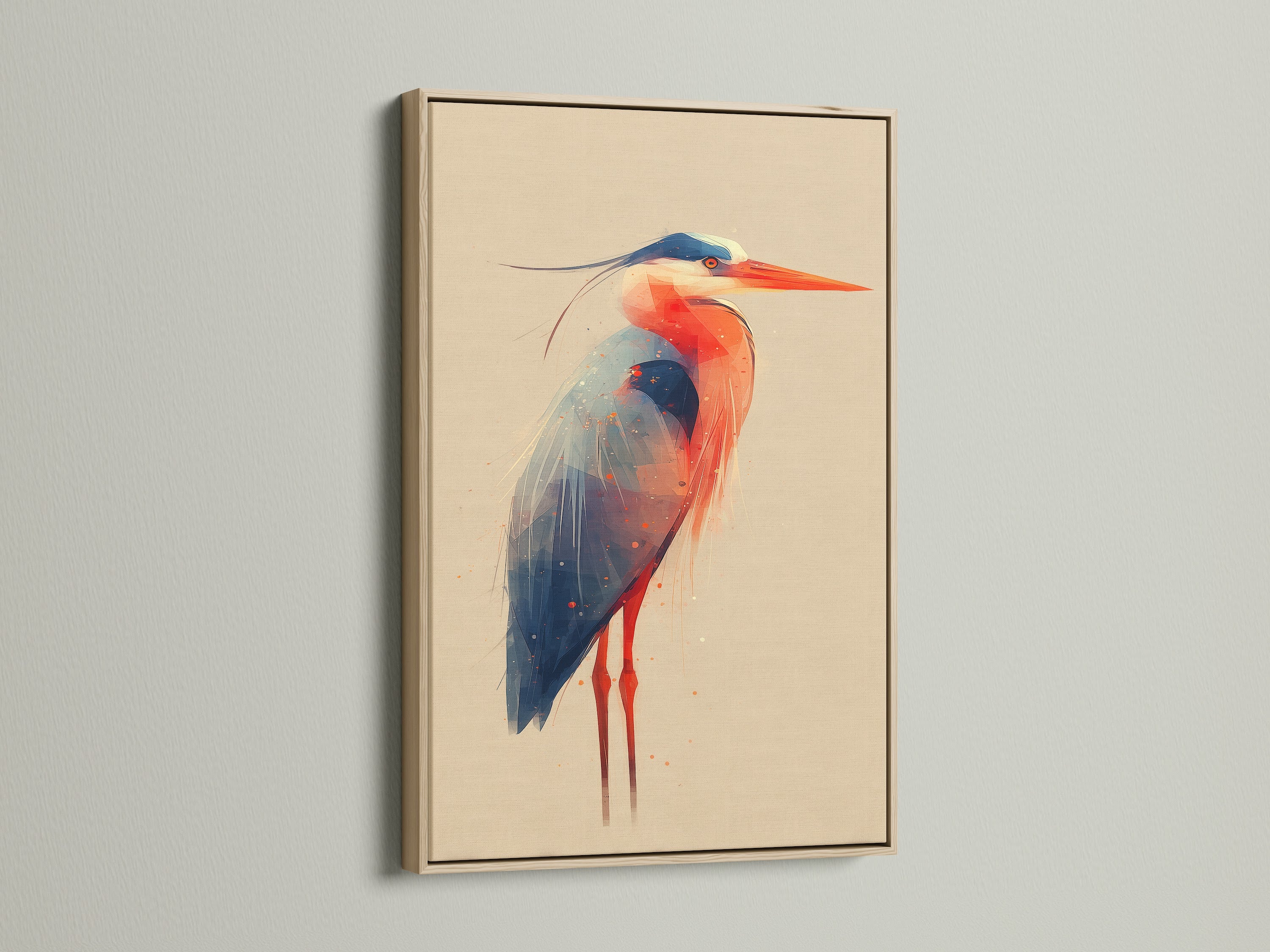 This oak frame beautifully complements the heron artwork. The bird canvas print gets a natural touch with this frame. Perfect for homeowners seeking coastal wall art. This frame enhances any modern nature art. It is ideal for minimalist or Scandinavian styles.