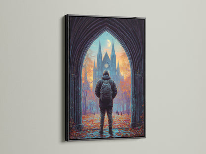 Explore artwork with a black frame. This cathedral print is strikingly presented. The black frame adds a bold sophisticated touch. Ideal for showcasing architecture art. It enhances the moody decor of any space. Discover gothic wall art for your home.