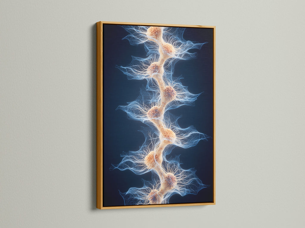 The artwork is displayed in a floating gold frame. The gold frame gives the artwork a luxurious look. The art piece is displayed against a white wall. The frame is a great choice for any room. Get yours today and display your art.