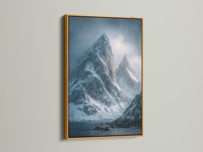 A luxurious gold frame is showcased. It adds elegance to any fine art piece. The gold frame elevates coastal art prints. It enhances mountain artwork and arctic decor. Perfect for a sophisticated touch.