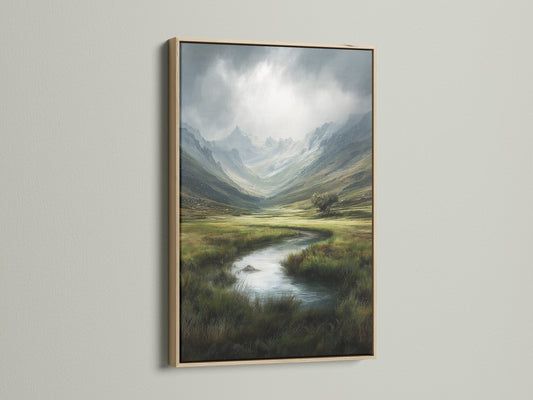Artwork featuring an oak frame. The oak frame offers a natural and classic look. This frame enhances the artwork with its warm tones. Ideal for artwork aiming for a rustic or traditional feel. The oak frame provides a timeless quality to any piece.