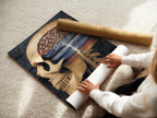 A woman rolls a fine art poster paper print. This is a surreal skull artwork featuring an anatomical brain. Perfect for gothic medical posters and science wall art. Ideal for doctors nurses and medical students. Explore this dark academia art for your space.