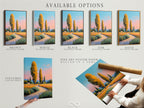Available options for the Tuscany Landscape artwork. Choose from a stretched canvas print fine art poster paper or a floating frame. The golden poplar trees wall art offers versatility for any style. Perfect for countryside homes.
