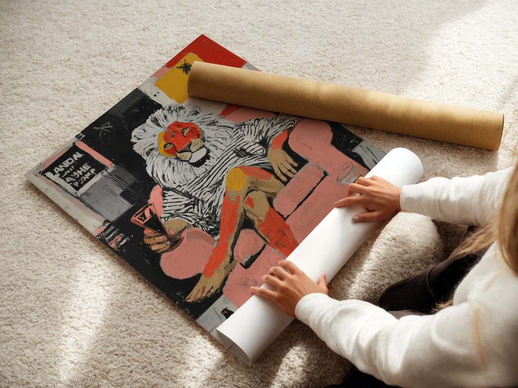 A woman is carefully rolling a fine art poster paper. The paper is of high quality and ready for printing. This is the perfect medium for colorful canvases and statement art. This ensures the artwork is preserved.
