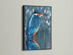 The black frame accentuates the kingfisher artwork. The modern wildlife photography is striking. The bird canvas is ideal for office wall decor. The animal photography is a sophisticated choice.
