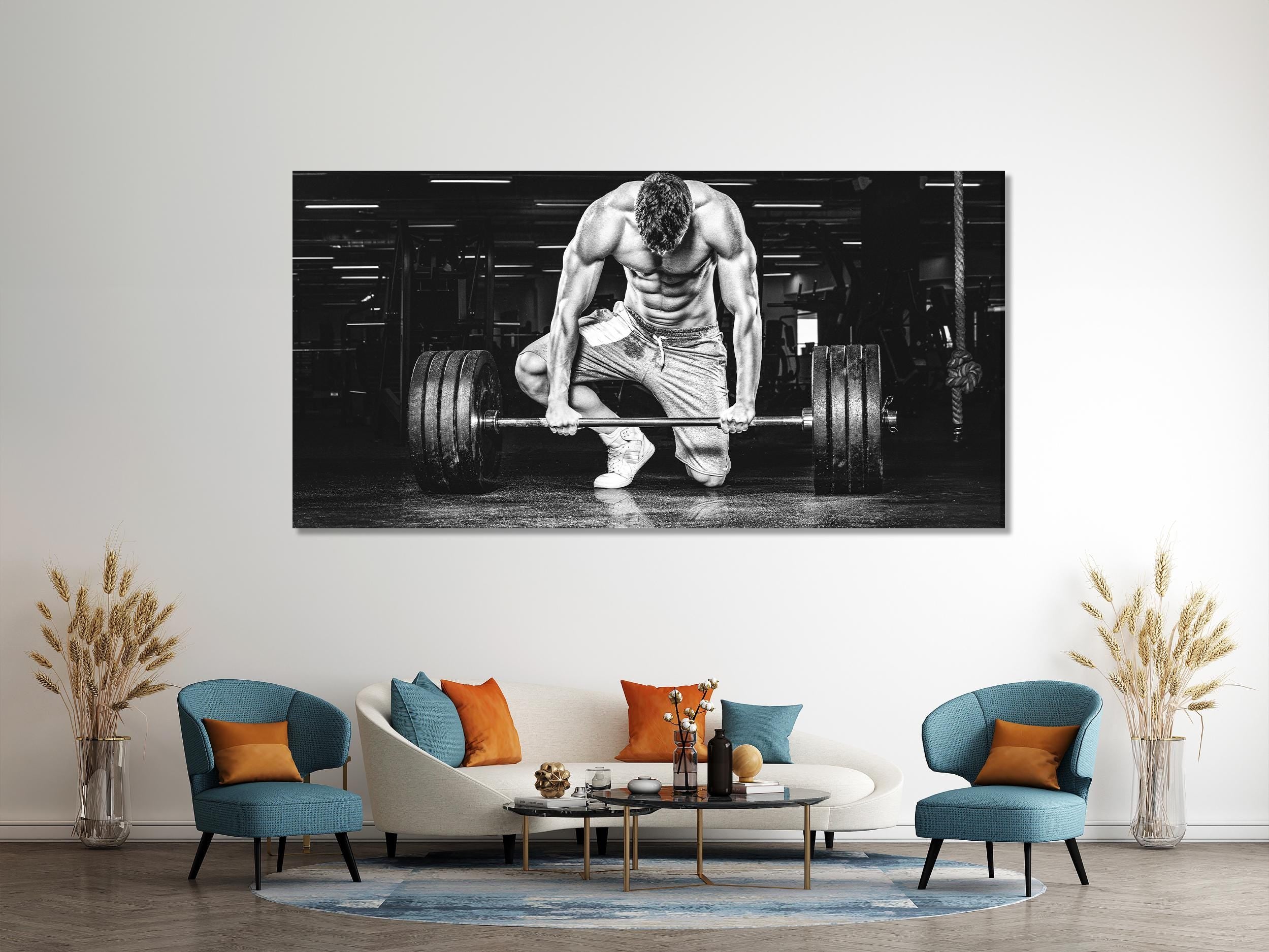 Modern Gym Wall Art - Gym Wall Decor, Powerlifting Artwork, Crossfit Poster, Fitness Canvas Print, Muscular Man Art, Weightlifting Art Print