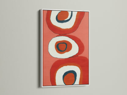 Brighten your home with this mid-century abstract canvas art in a clean white frame. The retro orange geometric print adds a pop of color. Perfect for creating a vintage modern atmosphere. A great choice for living rooms and offices.