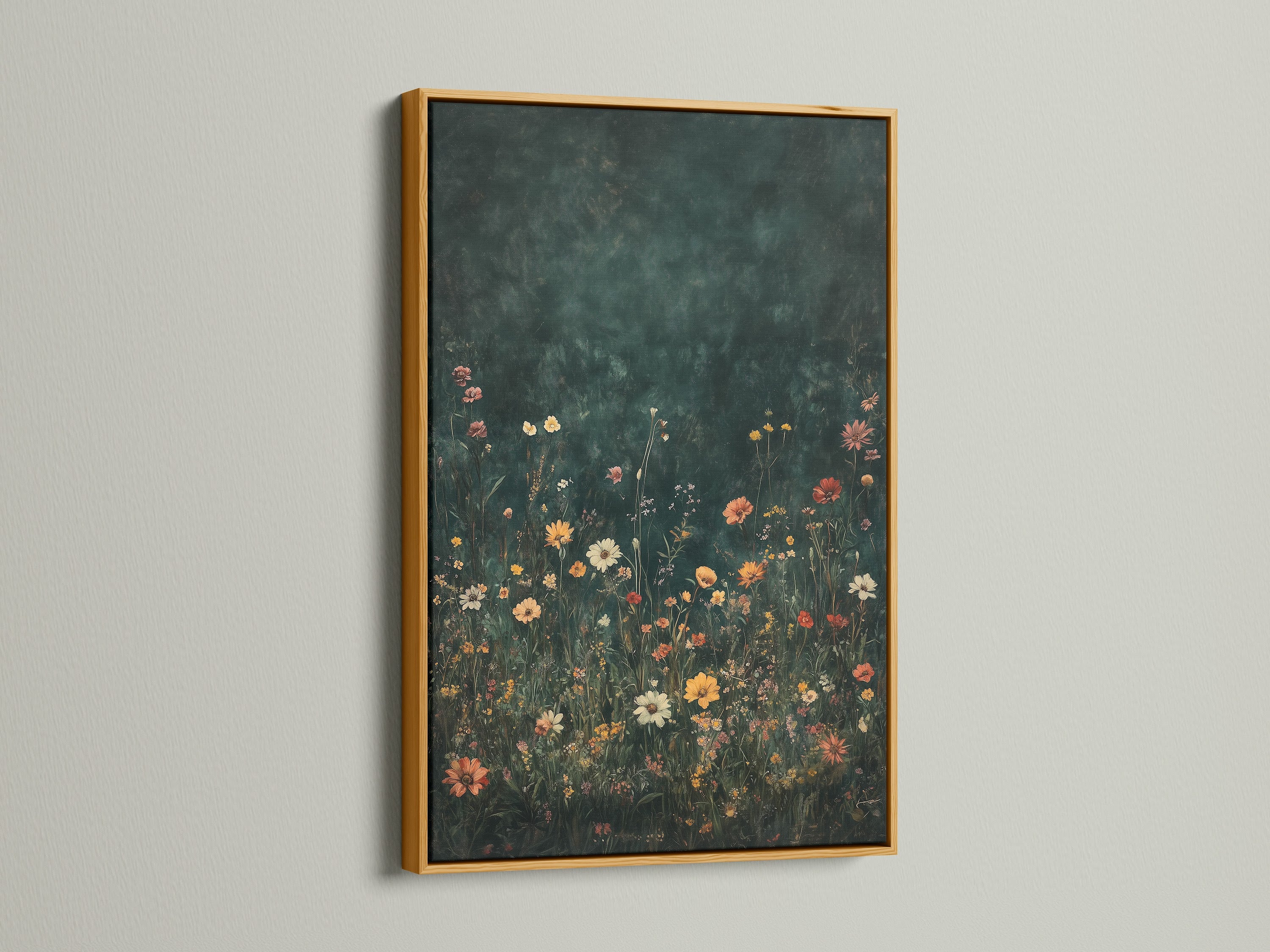 Vintage Dark Floral Art Print - Moody Botanical Wall Art - Wildflower Meadow Poster - Nature Home Decor - Cottage Core Aesthetic