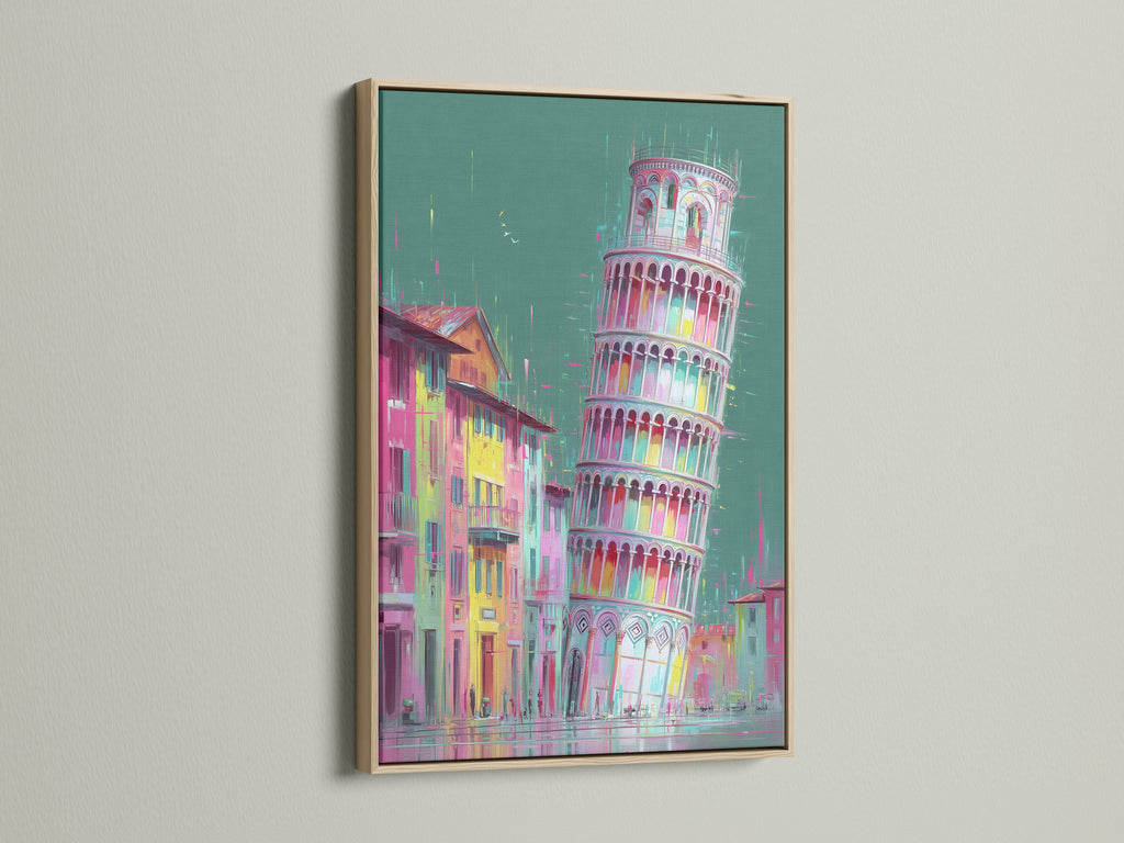 A close-up showcases the natural beauty of an oak frame. Perfect for showcasing Italian wall art or colorful prints. The oak frame adds warmth to rainbow decor or architecture art. Enhance your living space today.