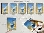 Available options are displayed including stretched canvas print fine art poster paper and floating frame. Choose the perfect option for your artwork. Each option enhances the art in its own unique way. Customize your artwork.