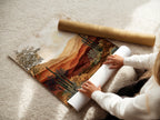 A woman is carefully rolling a fine art poster paper. The poster paper is high-quality. She is ensuring a smooth surface for display. This highlights the care and precision involved. It preserves the integrity of fine art prints. Perfect for art enthusiasts.