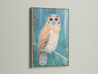An oak frame showcases a stunning owl artwork. The natural wood complements the wildlife theme. This piece adds a touch of rustic elegance to your space. Ideal for creating a cozy nature-inspired ambiance in any room. It's a perfect gift for those who appreciate fine art and nature.