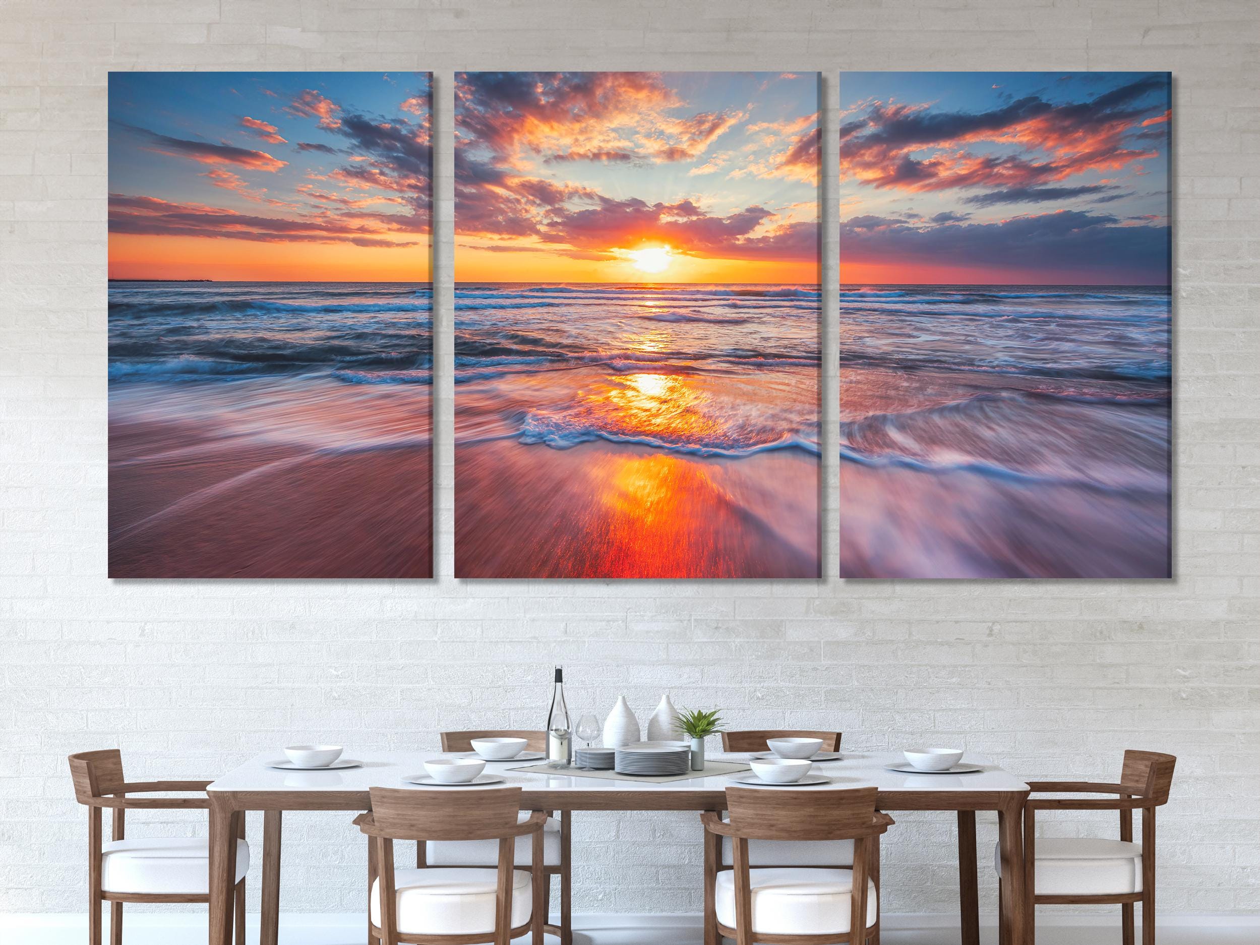 Ocean Sunset Print – Seascape Wall Art, Modern Sunset Beach Art Print, Multi Panel Coastal Wall Art for Living Room or Bedroom Wall Decor