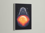 Darth Vader canvas print in a white frame. The sunset art brings a modern touch to your space. This Star Wars print is ideal for movie buffs. Elevate your walls with this striking galaxy wall art.