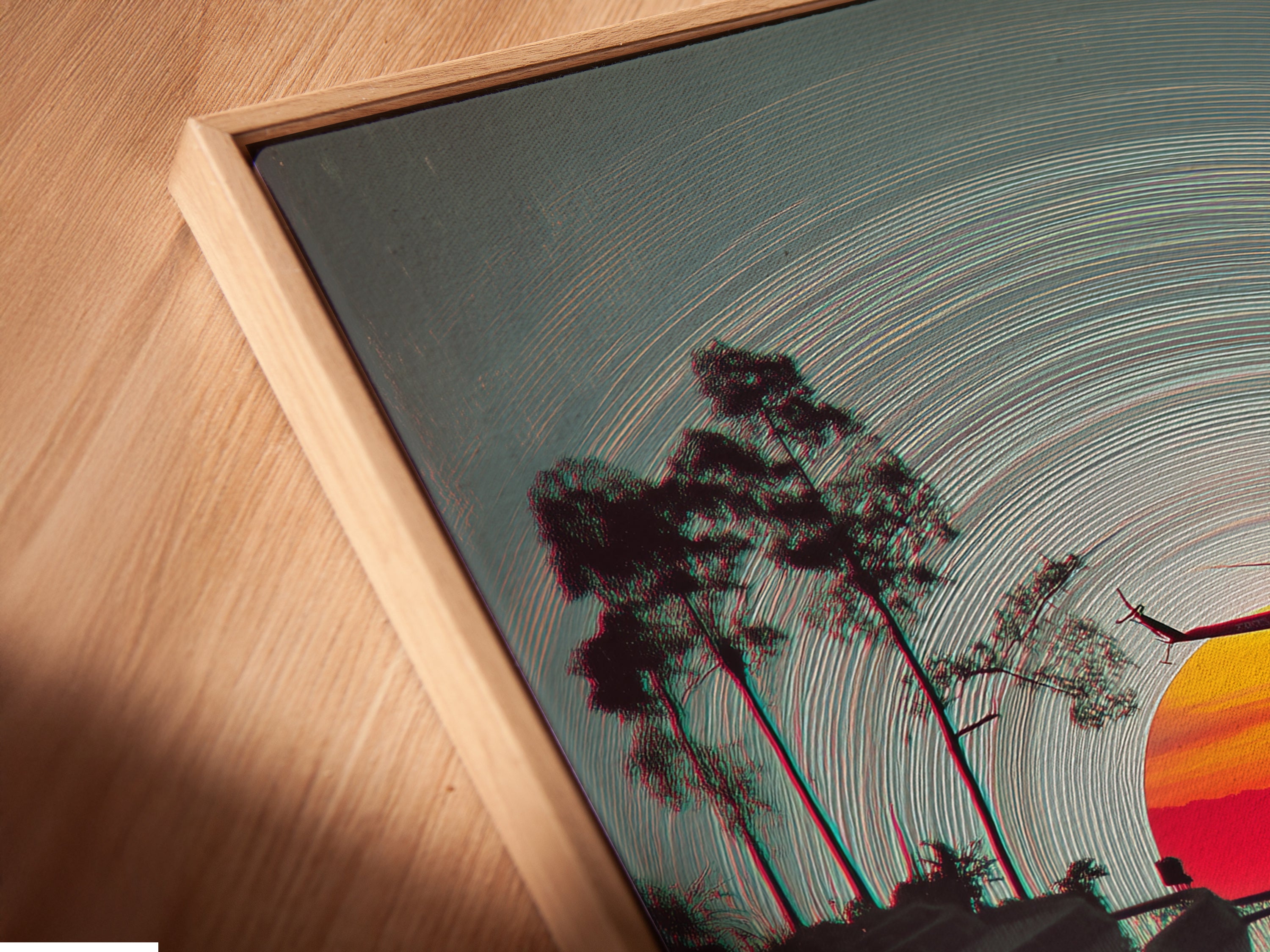 A close-up shows the canvas print in a floating frame. The terraced rice fields artwork appears to float on the wall. This modern framing option enhances any art. Perfect for renters who want stylish wall decoration. It will look amazing.