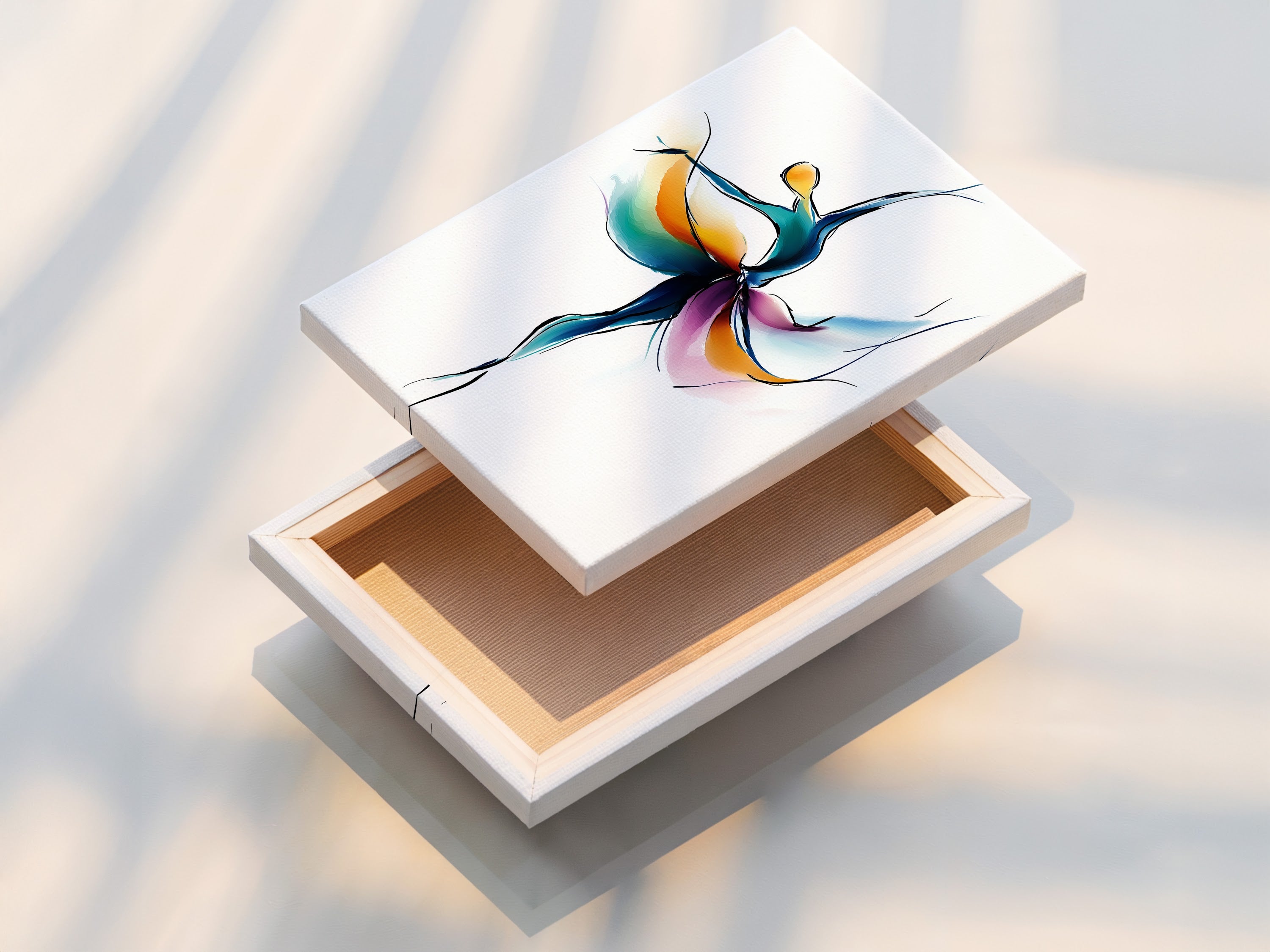 This is a stretched canvas print featuring the Abstract Dancer artwork. The colorful ballet wall art brings energy to any space. Perfect for living rooms dance studios or home offices. Great wall decor.