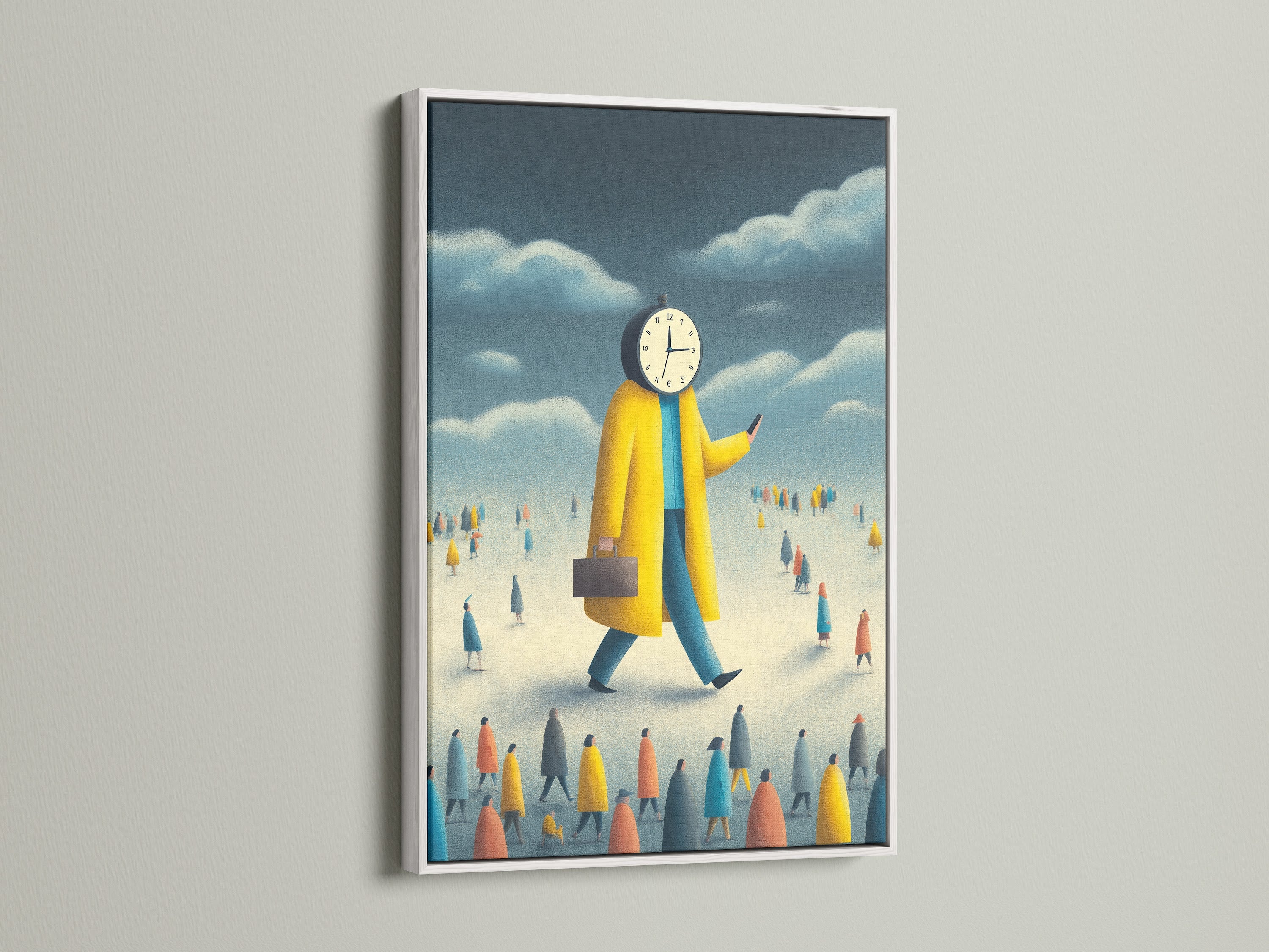 A white frame showcases this artwork with elegance. The clean white border offers a modern look. It allows the art to take center stage. Elevate your artwork with a stylish white frame.