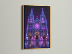 Elevate your gothic art with a gold frame. This cyberpunk wall art exudes luxury. The gold frame complements the purple and blue tones. Ideal for adding sophistication to your office wall art. Bring elegance to your gothic home decor.