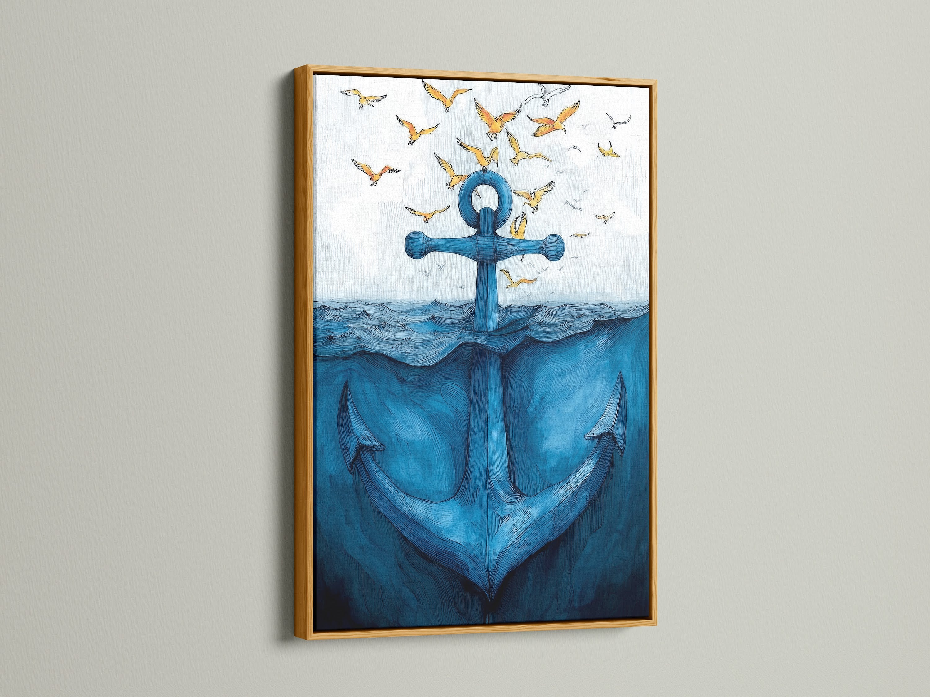 Enhance your space with this anchor canvas. The gold frame adds a luxurious touch to the nautical print. Coastal wall art brings the serenity of the ocean to your home. Great for living room wall art. A perfect gift for any ocean art collectors.