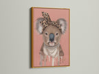 Gold Frame features the Koala Wall Art. This animal canvas print is ideal for nurseries and eclectic spaces. The Koala wears a leopard print headband and pearl necklace. It is a cute and stylish animal artwork.