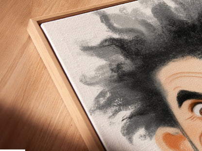 A close-up angled view reveals a canvas print in a floating frame. Notice the detail of the sports artwork. This cartoon canvas is the perfect gift for sports fans and coaches alike. Order yours today.