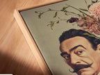 Close-up angled view of a canvas print in a floating frame. The vintage portrait art enhances any space. The floral crown art adds a touch of beauty. It is ideal for living rooms bedrooms and offices.