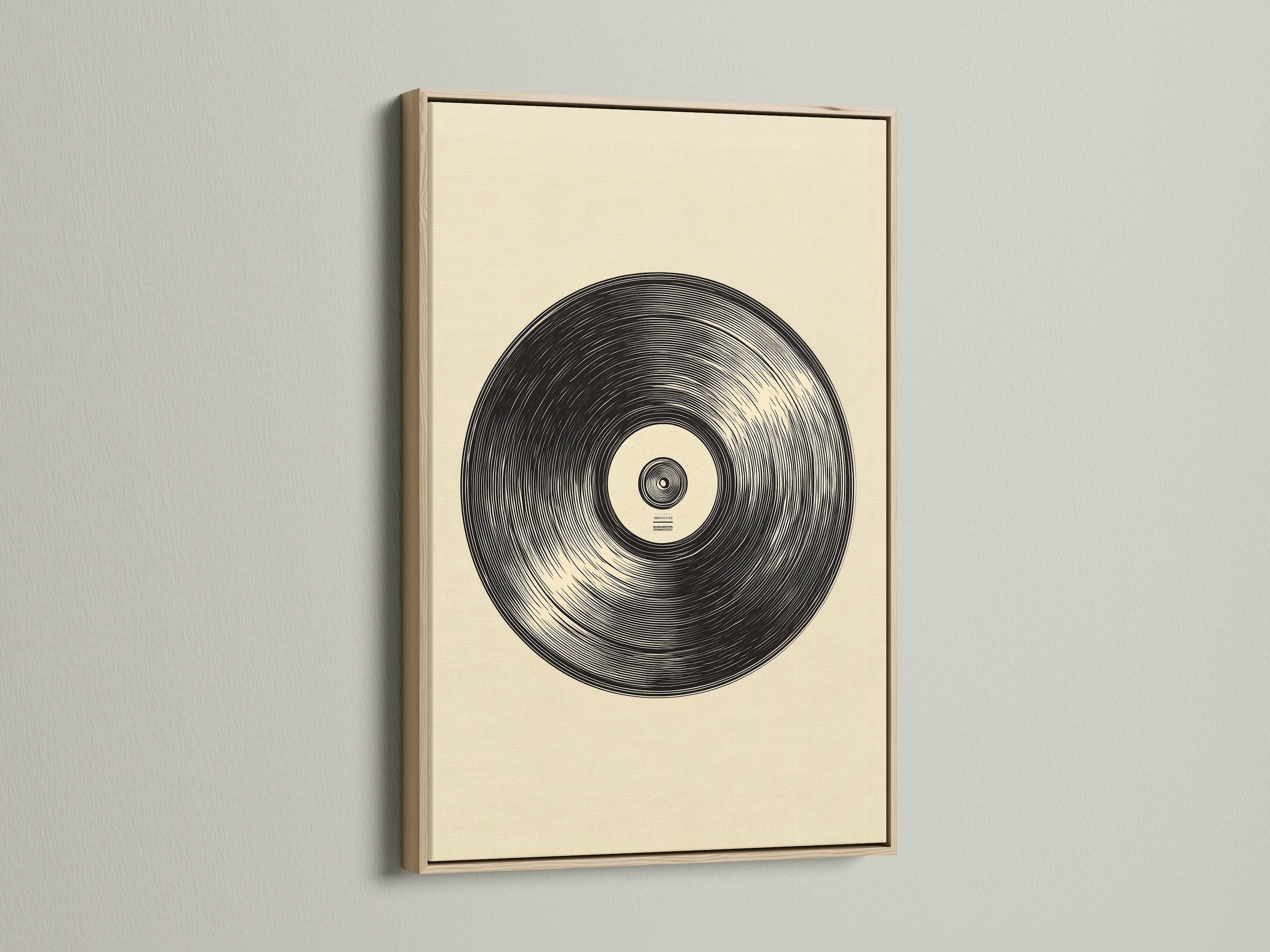 This image showcases a vinyl record artwork. It is presented in an oak frame. The frame enhances the artwork's aesthetic appeal. Consider an oak frame for a natural touch in your space.