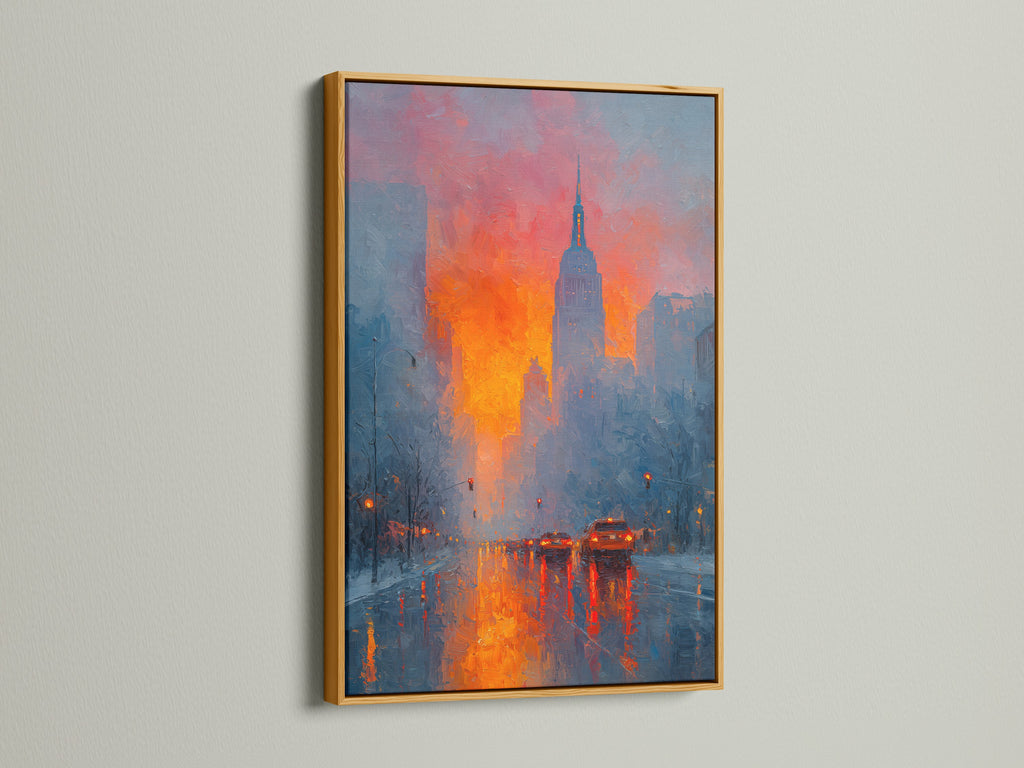 A luxurious gold frame adds elegance to any artwork. The frame enhances travel souvenirs or skyline posters. It brings a touch of glam to New York decor. Perfect for a refined living room.