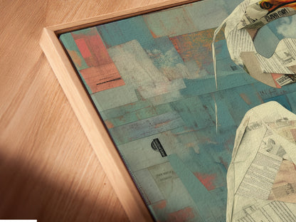 Close up of a canvas print in a floating frame. See the detail in this heron artwork. A modern print that stands out. The floating frame adds depth. Perfect for unique wall art.