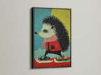 Hedgehog artwork showcased in a sleek black frame. This whimsical art is ideal for a children's nursery. The cute animal art will brighten any playroom. This animal wall art is a perfect addition to any kids' room.