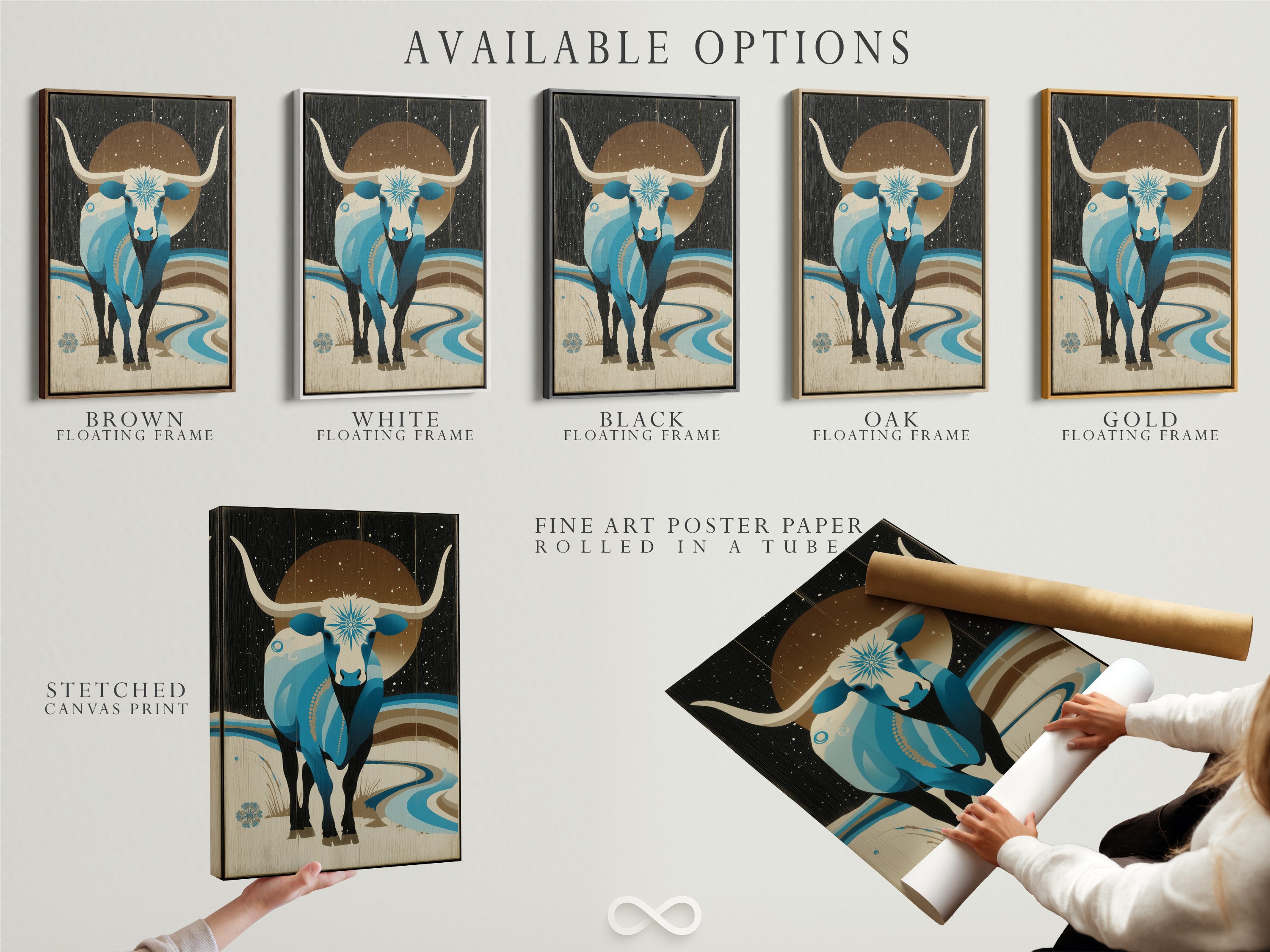 Available options for the Celestial Bull artwork. Choose from stretched canvas prints fine art poster paper and floating frames. Find the perfect piece of Western Zodiac wall art. Create a boho bedroom with mystical artwork.