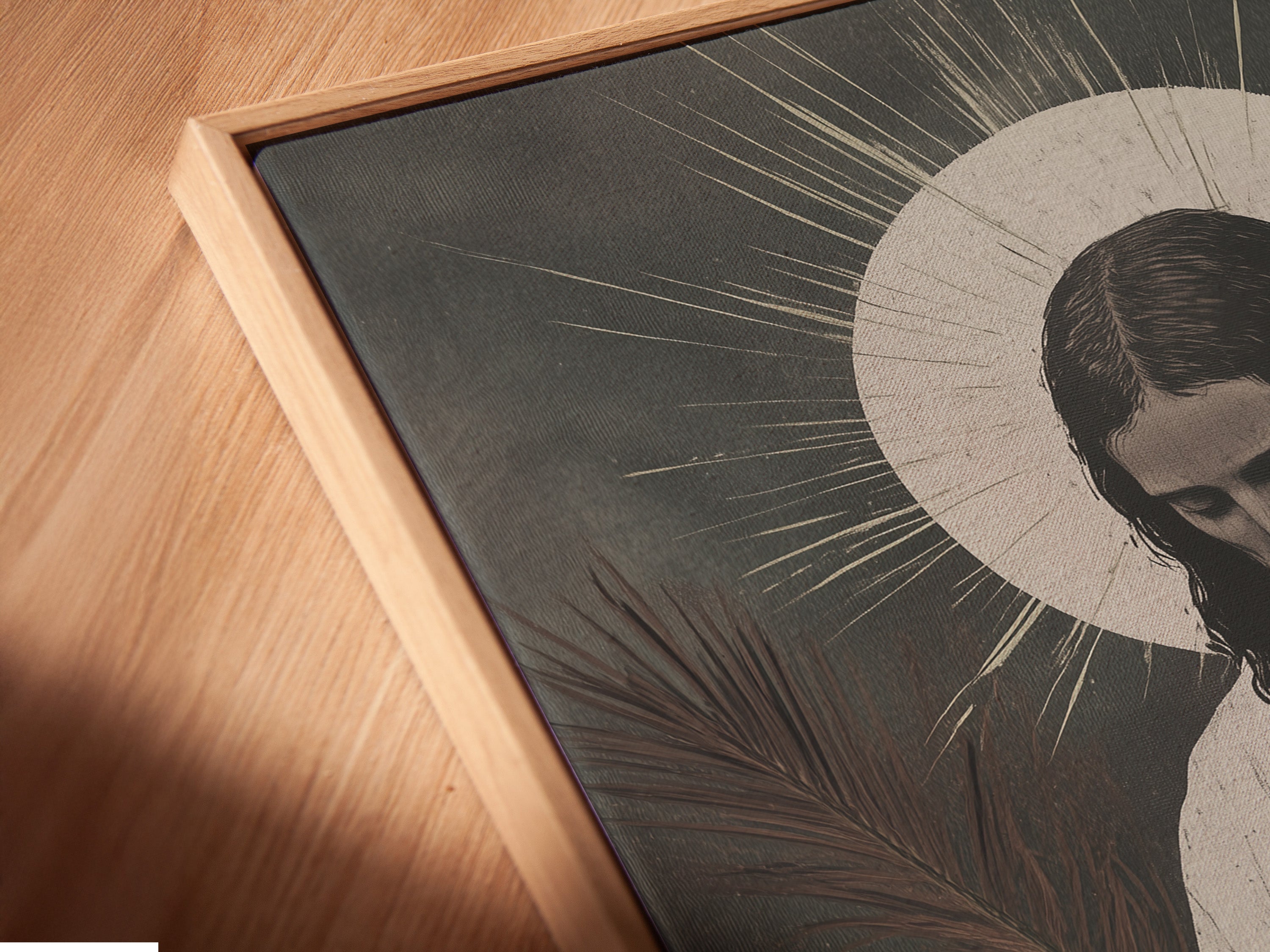 This is a close-up angled view of a canvas print in a floating frame. The frame gives the artwork a modern look. View the canvas art floating frame option now. Order yours today for a unique display