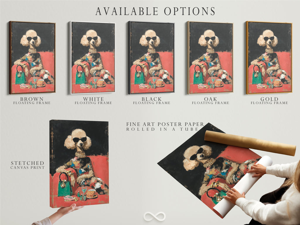 Explore available options including stretched canvas prints fine art poster paper and floating frames. Choose the perfect format for your glamorous poodle art print. Enhance your space with chic fashion.