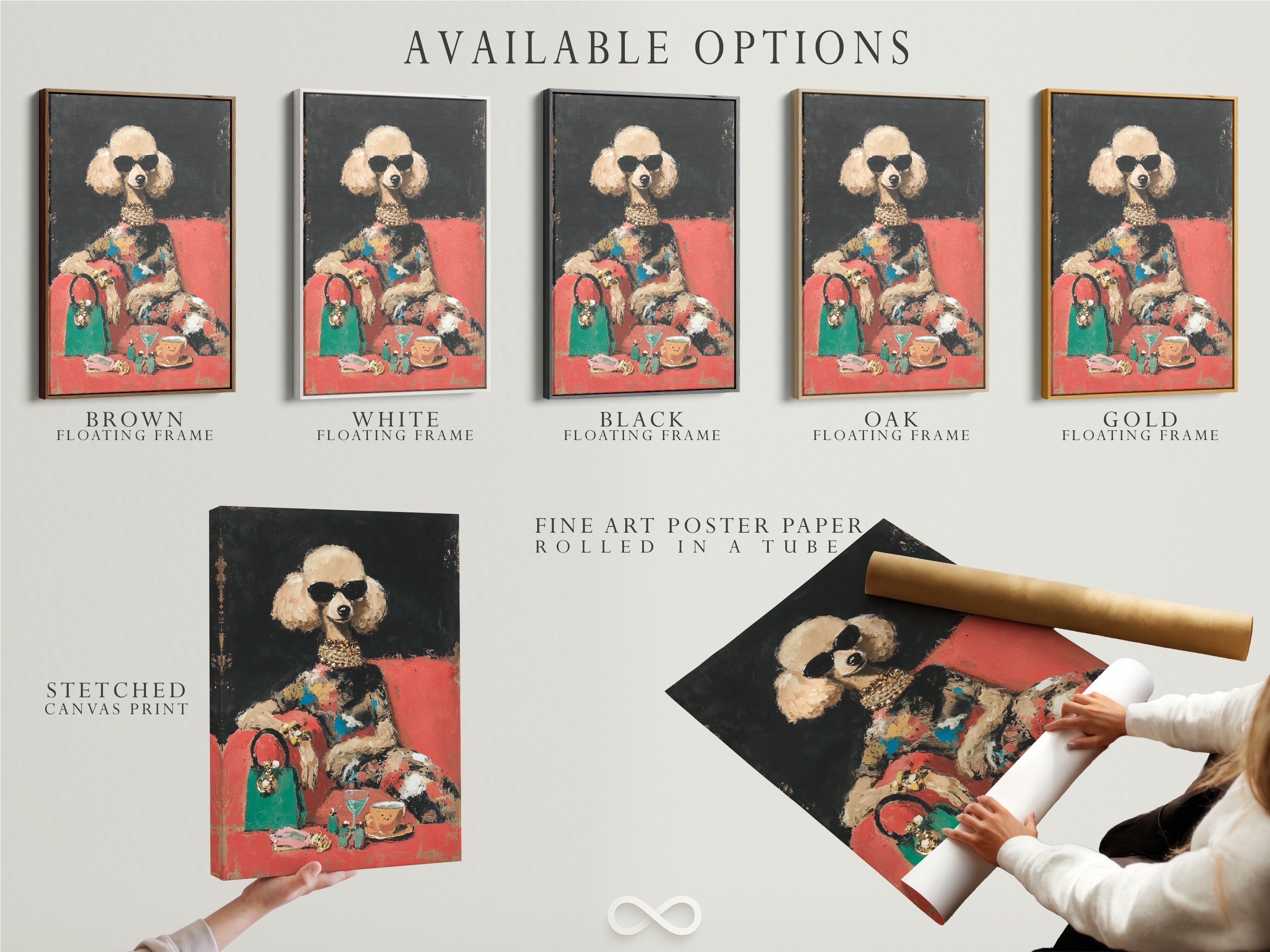 Explore available options including stretched canvas prints fine art poster paper and floating frames. Choose the perfect format for your glamorous poodle art print. Enhance your space with chic fashion.
