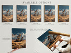 Available options for our oil field canvas artwork. Choose from stretched canvas print fine art poster paper or floating frame. This desert landscape artwork offers versatile earth tone decor options. Customize your industrial photography print today. Select your preferred style!