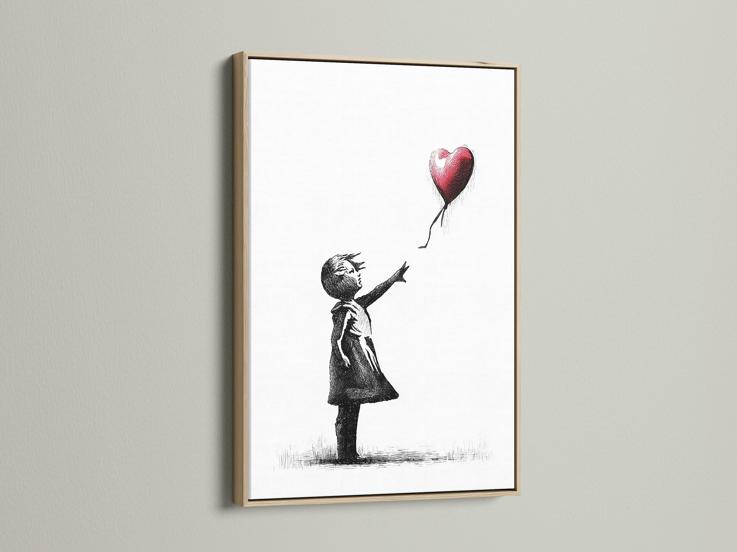 Discover our art prints with an oak frame. This frame choice enhances the artwork with a touch of natural warmth. The oak frame beautifully complements the Banksy-style art print. Explore our selection and bring sophisticated art into your living space. Choose an oak frame for your favorite art.
