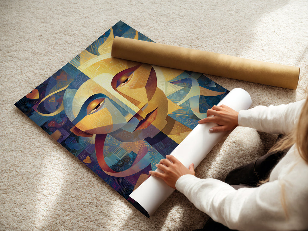A woman carefully rolling a fine art poster paper. High-quality poster paper ensures vibrant colors and sharp details. Perfect for preserving and displaying your favorite artwork. Discover the best materials for fine art prints.
