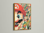 Add a touch of elegance with a gold frame to your Mario collage art print. The gold frame adds sophistication to the Nintendo canvas print. Ideal for a retro gaming art theme. A great addition to your game room decor.