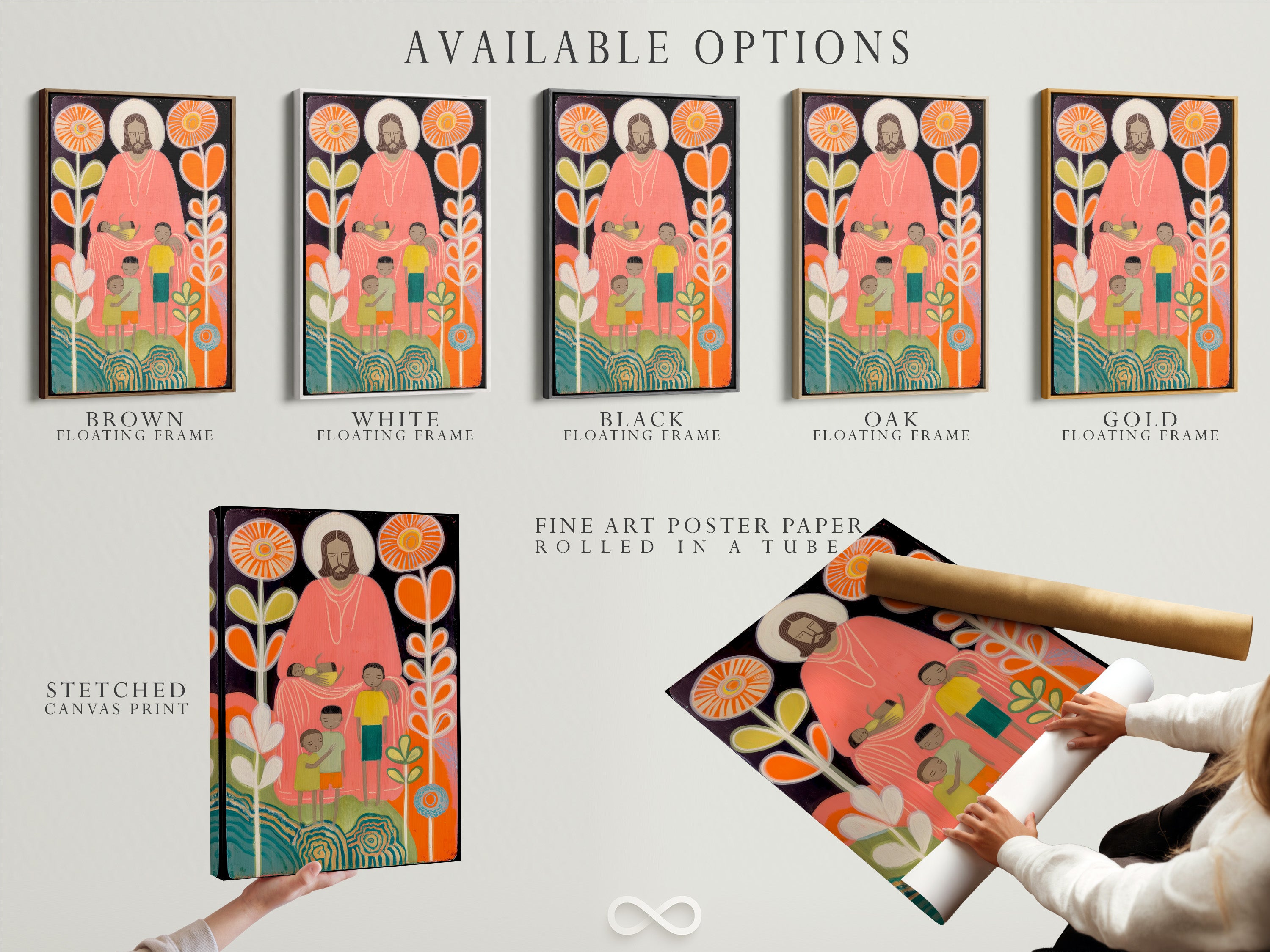 Available options for art prints are displayed here. Options include a stretched canvas print fine art poster paper and a floating frame. Choose the perfect format to suit your style. Customize your artwork today for the perfect look.