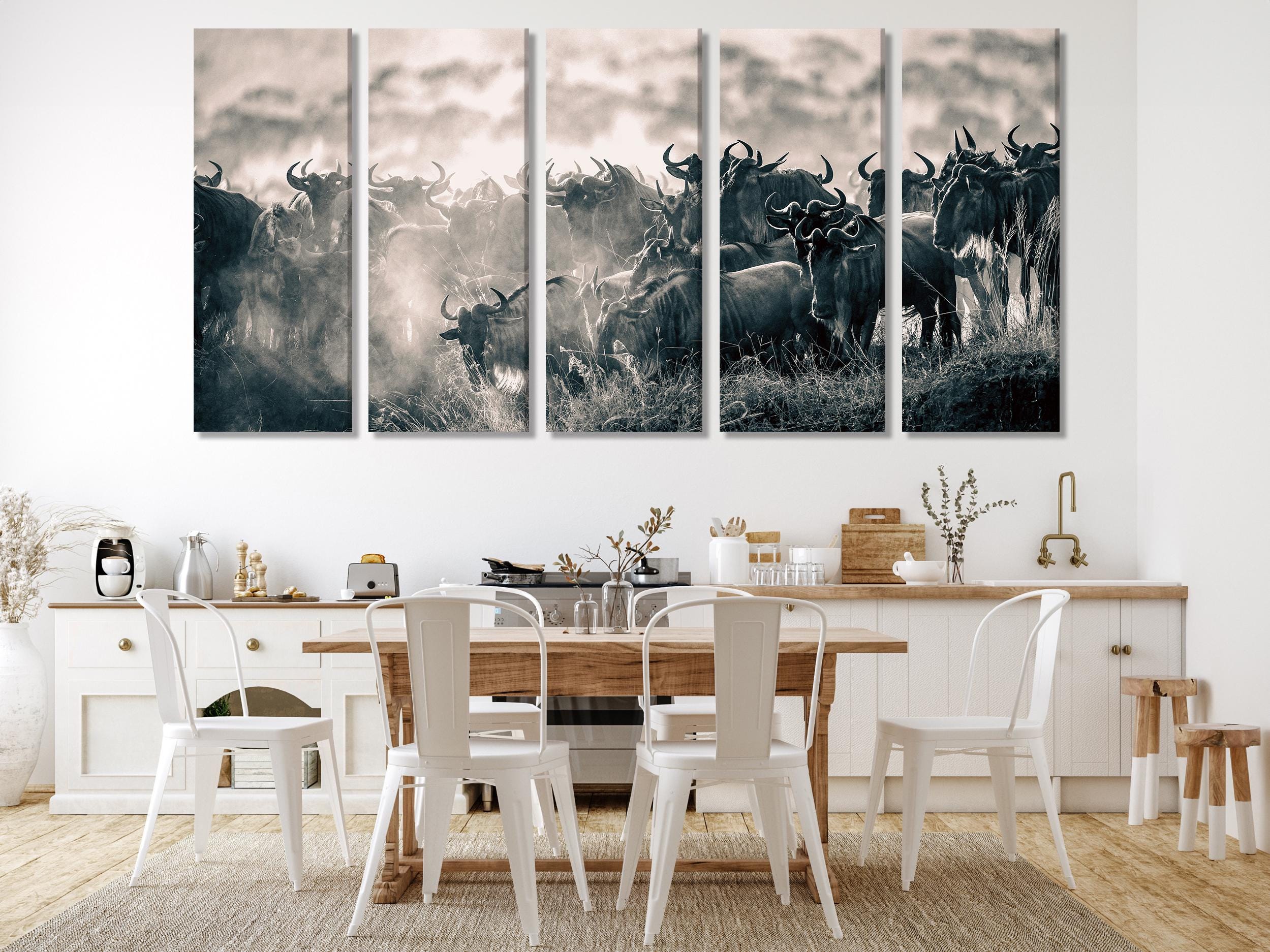 Wildebeest Migration Canvas Print, Large Safari Wall Art, African Wildlife Artwork, Maasai Mara Decor, Great Migration Canvas, Nature Print