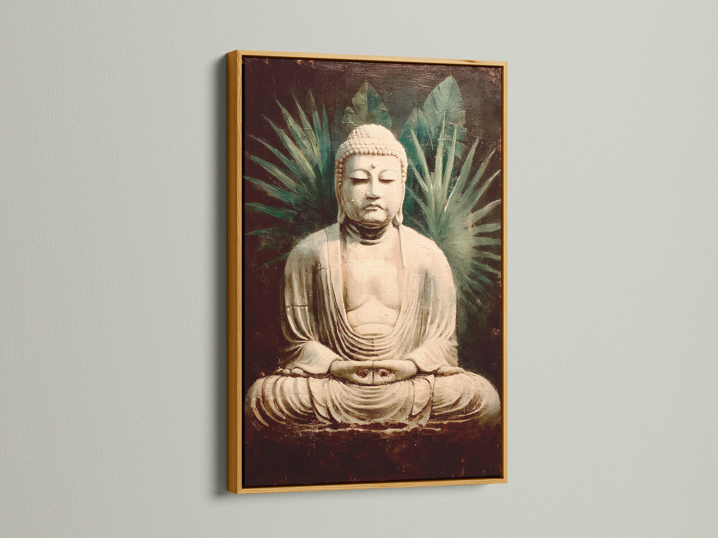Experience vintage Buddha artwork in a gold frame. The spiritual print brings elegance to any space. The gold frame enhances zen decor. This buddha art is perfect for meditation spaces and yoga studios. A luxurious addition to your home.