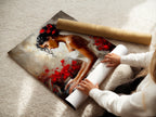A woman is carefully rolling a fine art poster paper. She handles the delicate paper with care. This ensures the artwork remains pristine. The poster paper is high-quality. This protects the artwork's integrity. She prepares it for framing.