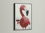 This is a pink flamingo wine art print with a sleek black frame. This modern artwork is perfect for adding a sophisticated touch to your decor. The coral bird poster is great for a dining room or bar. Shop now for flamingo wall art.