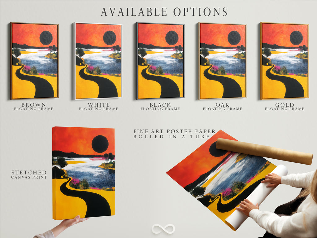 Explore available options for your artwork. Choose from stretched canvas prints fine art poster paper or floating frames. Personalize your abstract landscape to match your style. Create unique wall decor today.