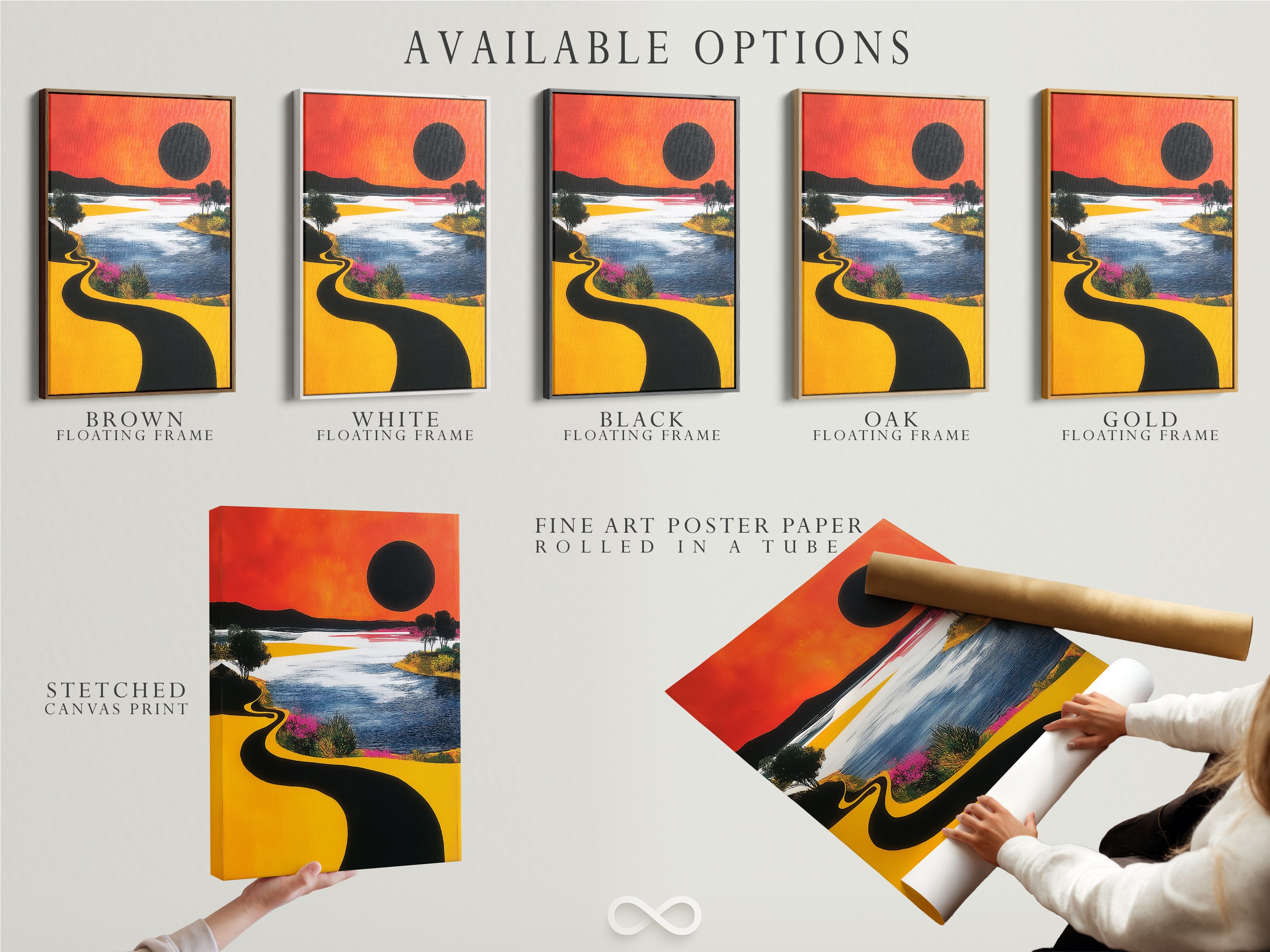 Explore available options for your artwork. Choose from stretched canvas prints fine art poster paper or floating frames. Personalize your abstract landscape to match your style. Create unique wall decor today.