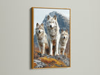 The wolf art is displayed in a gold frame. The wildlife print exudes luxury. The animal canvas adds a touch of glam to any space. It's perfect for living rooms and offices. This wolves poster is a statement piece.