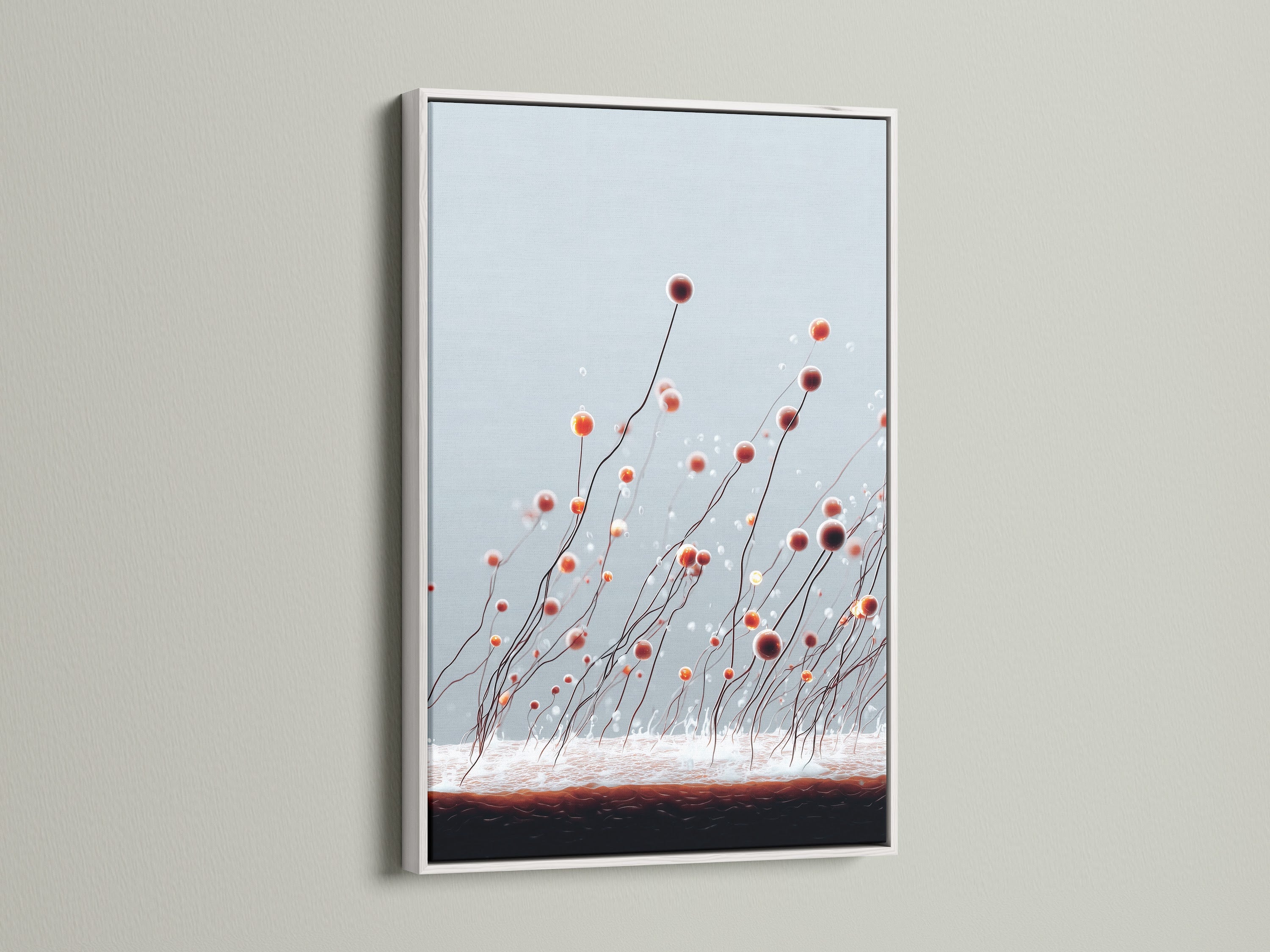 Artwork in a white frame on a light wall. The white frame offers a clean modern look. It makes the artwork pop. Discover our collection of white-framed artwork. Add a touch of elegance.