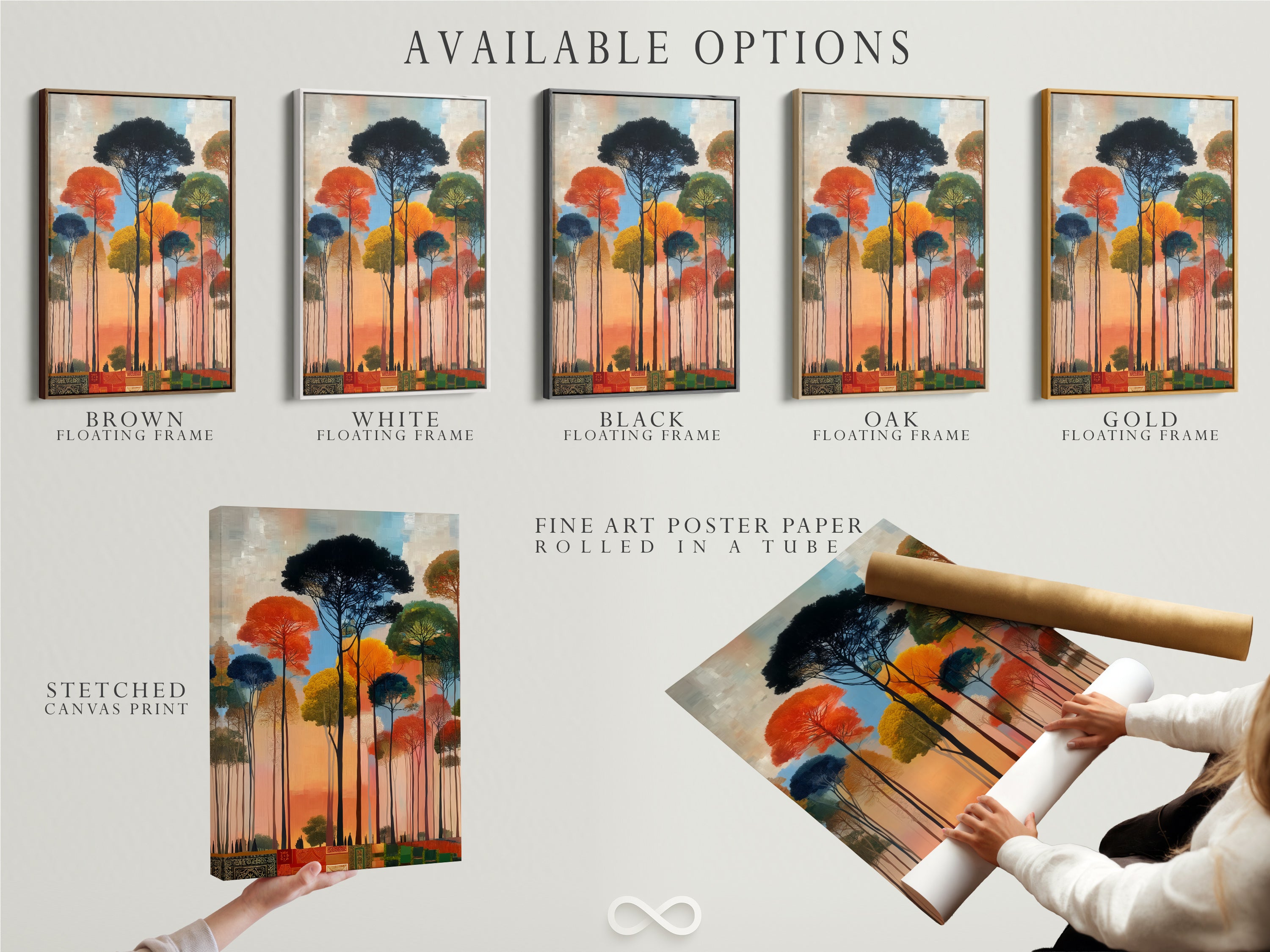 Explore available options for the Abstract Forest artwork. Choose from stretched canvas prints fine art poster paper or floating frames. Customize your modern nature art to fit your style. Find the perfect contemporary landscape print today.